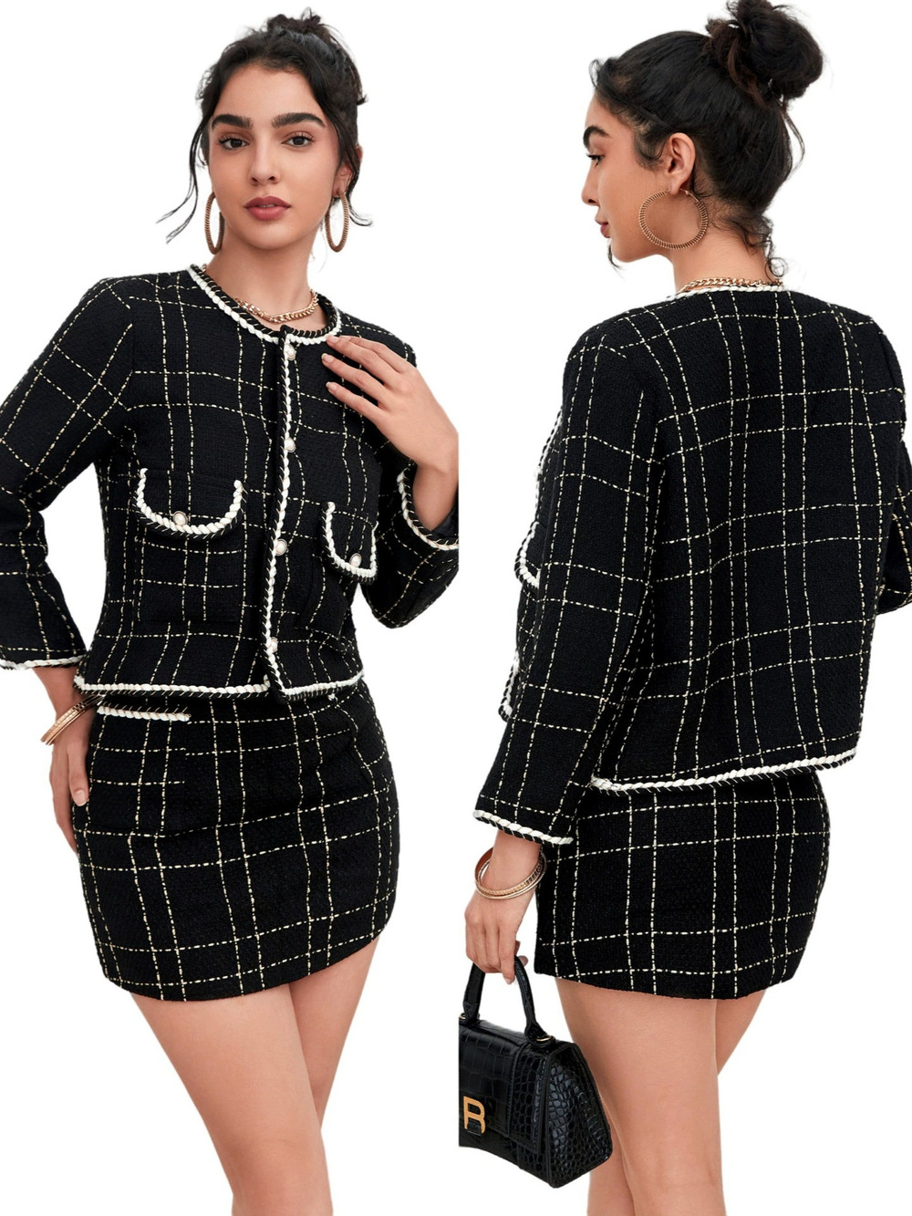 ZARA Womens Chanel Style 2pc Skirt Set Hepburn Slim